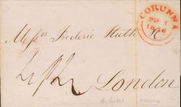 SOBRE 1846. LA CORUÑA A LONDRES (INGLATERRA). Matasello CORUNNA, En Rojo De La Agencia Postal Británica (P - ...-1850 Prefilatelia