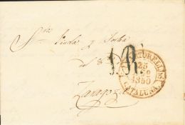 SOBRE 1850. TARRASA A ZARAGOZA. Baeza MARTORELL / CATALUÑA, En Marrón Oscuro. MAGNIFICA Y MUY RARA. - ...-1850 Prephilately