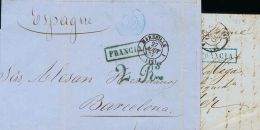 SOBRE 1857. Conjunto De Dos Cartas De FRANCIA A BARCELONA, Ambas Con La Marca FRANCIA, En Azul (P.E.9) Edición 20 - ...-1850 Vorphilatelie