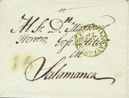 SOBRE 1845. PALENCIA A SALAMANCA. Baeza PALENCIA / CAST. LA V., En Verde. MAGNIFICA. - ...-1850 Prephilately