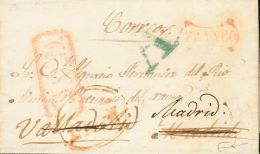 SOBRE 1849. CACABELOS (LEON) A MADRID, Reexpedida A VALLADOLID Y De Nuevo A MADRID. Marcas C / LEON, En Rojo (P.E.1) Edi - ...-1850 Prephilately