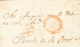 SOBRE 1850. SANTA CRUZ DE TENERIFE A PUERTO DE LA OROTAVA. Baeza TENERIFE / CANARIAS Y Porteo "3 C". MAGNIFICA. - ...-1850 Prephilately