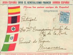 49 SOBRE 1937. 5 Cts Azul Especial Móvil. Carta-Sobre (Modelo 10181) De GONDOMAR (PONTEVEDRA) A MIRAMAR (PORTUGAL - Nationalistische Ausgaben