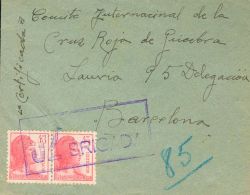 752(2) SOBRE 1938. 45 Cts Rosa, Pareja. Certificado Desde "el Frente De Levante" A BARCELONA. Matasello 52 BRIGADA, En V - Nationalistische Ausgaben