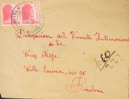 752(2) SOBRE 1938. 45 Cts Rosa, Pareja. Desde "el Frente De Levante" A BARCELONA. Matasello CORREO DE CAMPAÑA / E - Nationalistische Ausgaben