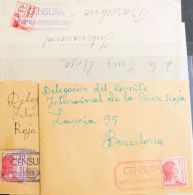 737, 752(2) SOBRE (1936ca). Tres Cartas Franqueadas Con Diversos Valores Dirigidas A BARCELONA. Matasello CENSURA / 141& - Emisiones Nacionalistas