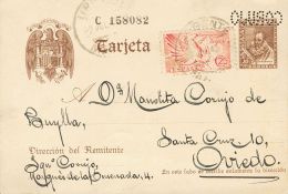 EP86, 952 SOBRE 1942. 20 Cts Castaño Con Perforación CORUJO (se Adjunta Sello Con La Misma Perforaci&oacut - Otros & Sin Clasificación