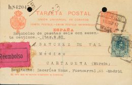 EP53, 295 SOBRE 1917. 10 Cts Naranja Sobre Tarjeta Entero Postal Certificada Contrarreembolso De MADRID A CARTAGENA (per - Sonstige & Ohne Zuordnung