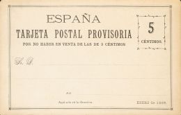 (*) 5 Cts Negro Sobre Tarjeta Postal Provisoria Con La Leyenda "Por No Haber En Venta De Las De 5 Céntimos". MAGN - Sonstige & Ohne Zuordnung