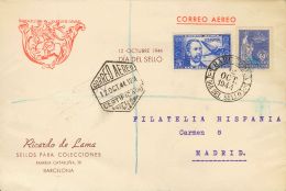 983 SOBRE 1944. 5 Pts Azul Y 5 Cts De Barcelona. Certificado De BARCELONA A MADRID (circulada Entre Comerciantes Filat&e - Ungebraucht