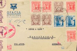 963(3), 964(4), 975(3) SOBRE 1944. 75 Cts Azul, Tres Sellos Y Diversos Valores. Certificado De BARCELONA A NUREMBERG (AL - Ungebraucht