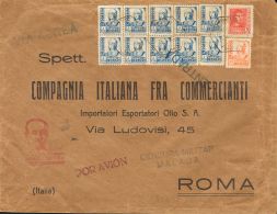 828(10) SOBRE 1938. 1 Pts Azul, Diez Sellos. Correo Aéreo De MALAGA A ROMA (ITALIA). Al Dorso Llegada. MAGNIFICA. - Ongebruikt