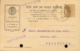 289 SOBRE 1921. 2 Cts Castaño. Tarjeta Postal De La Casa Comercial "Librería De Francisco Beltrán" - Ungebraucht