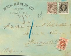 219, 240 SOBRE 1898. 15 Cts Castaño Y 5 Cts Negro. Frontal De MADRID A BRUSELAS (BELGICA). Tasada A La Llegada Co - Unused Stamps