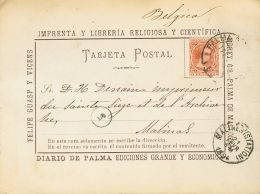 217 SOBRE 1894. 10 Cts Castaño. Tarjeta Postal Comercial "Felipe Guasp Y Vicens" De PALMA DE MALLORCA A MALINAS ( - Nuevos