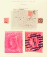 64 SOBRE 1864. Conjunto De Dos Sellos Y Una Carta (el Sello Sin Matasellar) Del 4 Cuartos Rojo Con La Variedad GRAN DEFE - Nuevos