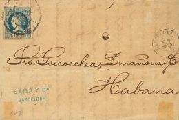 55 SOBRE 1861. 1 Real Azul. BARCELONA A LA HABANA (CUBA). Matasello R.CARRETA Nº2. MAGNIFICA. - Neufs