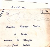 LETTRE PAR AVION EN FM 1960 POSTE AUX ARMEES S.P.87.447 AFN POUR PEAUGRES ARDECHE   /  7988 - War Of Algeria