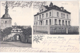 Gruss Aus MAXEN Bei Pirna Neue Schule Kirche Jugendstil Blumenstrauß 10.5.1913 Gelaufen - Pirna