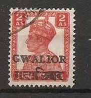 Br India King George VI, SG132 2a Vermilion, Princely State Gwalior Overprint, Alizah Printing, Used, Inde - Gwalior