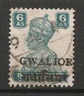 Br India King George VI, 6 An, Princely State Gwalior Overprint, Alizah Printing, Mint, Inde - Gwalior