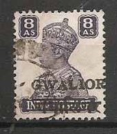 Br India King George VI, 8 An, Princely State Gwalior Overprint, Alizah Printing, Mint, Inde - Gwalior