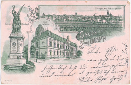 Gruss Aus SOLINGEN Grün Litho Post Gebäude Gesamt Vom Feld Aus Denkmal 6.3.1900 Gelaufen - Solingen
