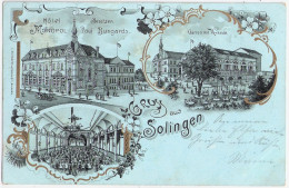 Solingen Mondschein Litho Hotel MONOPOL Von Außen Frontal + Garten Saal 9.1.1902 Gelaufen - Solingen