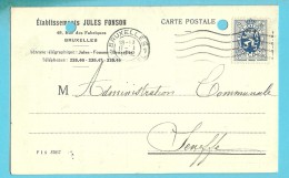 285 Op Kaart Met Stempel BRUXELLES, Met Firmaperforatie (perfin) " J.F. " Van JULES FONSON - 1909-34