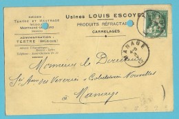 110 Op Kaart Met Stempel TERTRE, Met Firmaperforatie (perfin) " L.E. " Van LOUIS ESCOYEZ - 1909-34