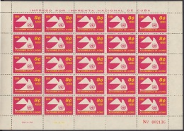 1961.69 CUBA (LG-1014) 1961. XV ASAMBLEA NACIONES UNIDAS. PALOMA PIGEON BIRD AVES. COMPLETE SET SHEET MANCHAS. - Unused Stamps