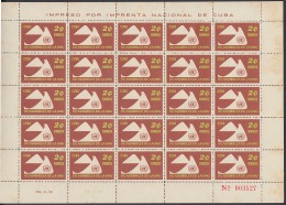 1961.70 CUBA (LG-1015) 1961. XV ASAMBLEA NACIONES UNIDAS. PALOMA PIGEON BIRD AVES. COMPLETE SET SHEET MANCHAS. - Unused Stamps