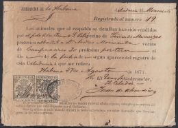 POL-44 CUBA SPAIN ESPAÑA (LG-1059) 1877. 31c. LICENCIA DE VENTA DE ANIMALES. REVENUE POLICE. - Portomarken