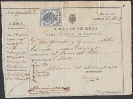 POL-45 CUBA SPAIN ESPAÑA (LG-1060) 1869. 25c. CEDULA DE VECINDAD CIENFUEGOS. REVENUE POLICE. - Postage Due