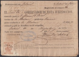 POL-47 CUBA SPAIN ESPAÑA (LG-1062) 1879. 62c. CABEZAS. LICENCIA DE PASO DE ANIMALES. REVENUE POLICE. - Portomarken