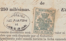 POL-41 CUBA SPAIN ESPAÑA (LG-1051) 1874. 62c. LICENCIA DE VENTA DE ANIMALES. REVENUE POLICE. - Strafport