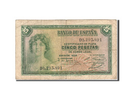 Billet, Espagne, 5 Pesetas, 1935, 1935, KM:85a, TB - 5 Peseten