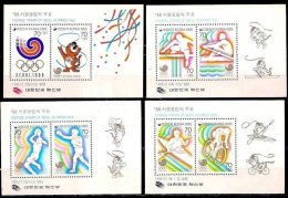 Set Of 4 1985 South Korea Stamps S/s 1988 Olympic Games Rowing Basketball Boxing Cycling Tiger - Kanu