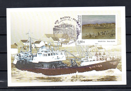 SAINT PIERRE ET MIQUELON 2008 CARTE MAXIMUM TIMBRE N°924 TABLEAU RETOUR DE LA PECHE DE MICHELLE FOLIOT - Tarjetas – Máxima