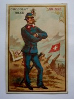 SUPERBE CHROMO  GAUFRE -  Chocolat  IBLED  - SUISSE - Tenue Militaire - Drapeau - Paysage - Ibled