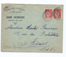 1699 - Lettre 1940 Chevaux Cheval Camille CHANOVRE Chateau Du Loir Paire Type Paix - Pour Tours - 1921-1960: Periodo Moderno