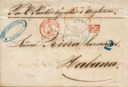 CUBA. 1845. Carta De Burdeos A La Habana. Marca "Empresa / Indias" En Azul (P.E. 57). Manuscrito "Par Le Packet... - Kuba (1874-1898)