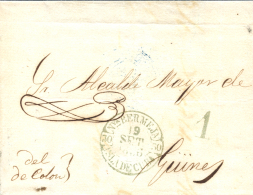 CUBA. 1856. Carta De Colón A Guines. Baeza "NVª Bermeja / Isla De Cuba" En Verde. Rarísima. - Kuba (1874-1898)