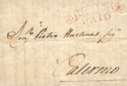 D.P. 26. 1843. Carta De Gibraltar A Palermo (Italia). Marca "GIBRALTAR/PAID" En Rojo (P.E. 6). Rarísima Y... - ...-1850 Préphilatélie