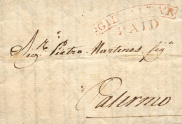 D.P. 26. 1843. Carta De Gibraltar A Palermo (Italia). Marca "GIBRALTAR/PAID" En Rojo (P.E. 6). Rarísima Y... - ...-1850 Vorphilatelie