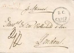 D.P. 26. Cádiz. 1846. Envuelta Circulada A Londres. Marca Circular "B.C./CÁDIZ" (P.E. 78). Muy Rara Y... - ...-1850 Préphilatélie