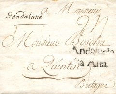 D.P. 26. Cádiz. 1763. Carta A Francia. Manuscrito "Dandalusia" Y Marca En Negro "Andalucía La Alta". - ...-1850 Prephilately