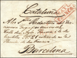 D.P. 25. 1833. Carta De Ayamonte A Barcelona. Marca S.AY/FRANCO (P.E. 3). Rarísima Y De Excepcional Calidad. - ...-1850 Prephilately