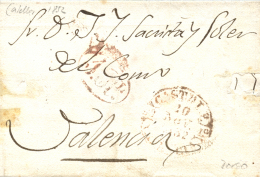 D.P. 19. Valencia. 1852. Carta De Castellón A Valencia. Marcas De Llegada Al Dorso (P.E. 39). Preciosa Y... - ...-1850 Prephilately