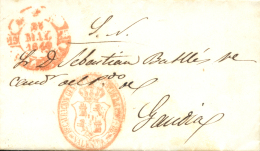 D.P. 19. 1849. Carta De Valencia A Gandía. Marca De Franquicia De Color Rojo "Recaudación General De... - ...-1850 Prephilately